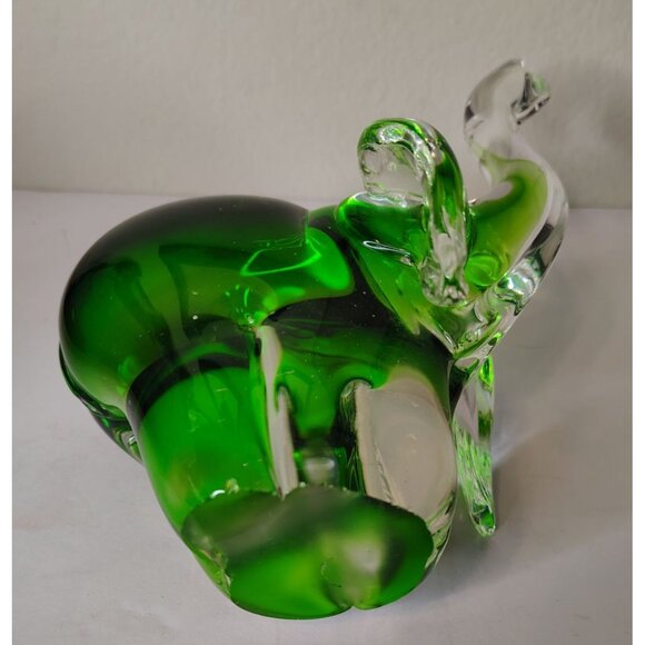 Art Glass Trunk Up Glass Elephant Figurine, Good Luck, Clear and Green, 8" - Picture 5 of 6